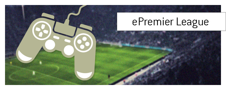 ePL - What is the meaning of the term ePremier League? Illustration of a video game console controller over a blurred stadium - birds eye view.