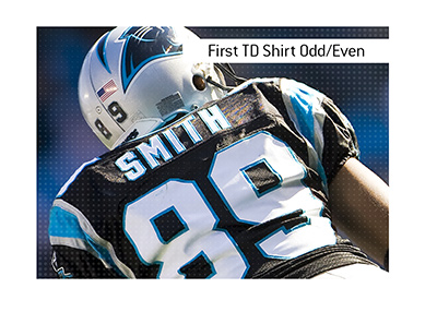 In photo:  Steve Smith from Carolina Panthers.  The meaning of the betting term First TD Shirt Odd or Even is explained.