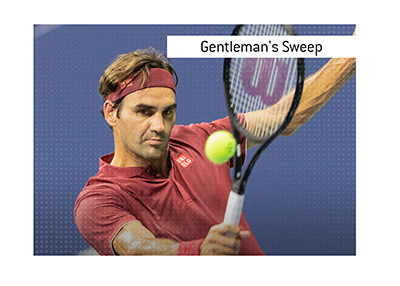 The meaning of the term Gentlemans Sweep is explained when it comes to sports.  In photo:  Roger Federer calmly hitting the ball.