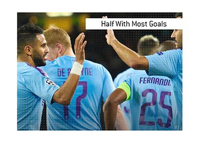 In photo: Manchester City are celebrating a goal.  The Sports King explains the meaning of the betting term Half With Most Goals.