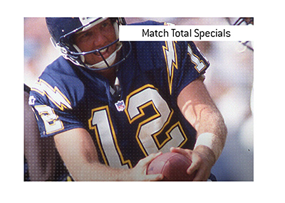 The meaning of the term Match Total Specials is explained when it comes to American football.  What is it?  In photo:  Player of Los Angeles Chargers holding the ball.
