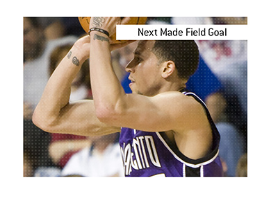 The definition of the basketball betting term Next Made Field Goal is explained.  In photo: Mike Bibby of Sacramento Kings is taking a shot mid game.