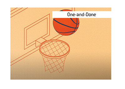 The pop art style illustration of a basketball net.  One-and-Done.