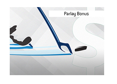 The sports betting term Parlay Bonus is explained in this article.  In the picture is a hockey player taking a slap shot.