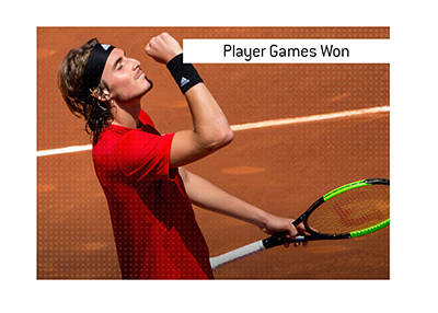 The meaning of the betting term Player Games Won is explained.  In photo:  Stefanos Tsitsipas celebrating a win.