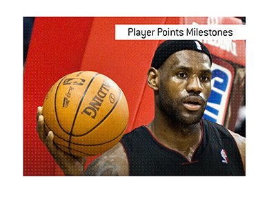 In photo: Lebron James holding a basketball.  Definition of Player Points Milestones.  The term explained.