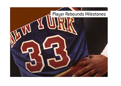 The meaning of the betting term Player Rebounds Milestones is explained.  In photo: Legendary Patrick Ewing in his trademark pose.