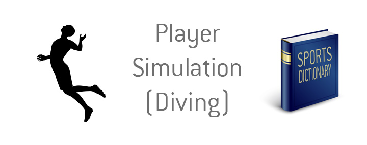 The illustration of a football player pretending to be fouled.  The meaning of player simulation - diving - in soccer explained.  Sports dictionary.