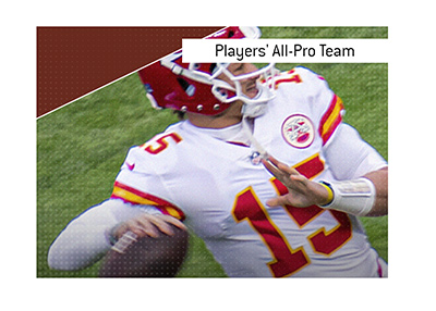 In photo: Patrick Mahones playing for Kansas City.  The term Players all-pro team is explained.  The sport is American football.  The league NFL.