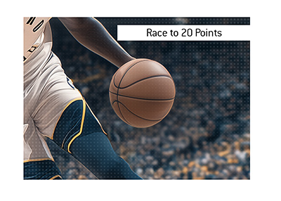 The definition of the sports betting term Race to 20 points is explained.  In photo: Indiana Pacers player dribbling the ball.