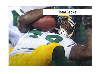 In photo: Green Bay Packers player getting sacked.  What is the meaning of the term Total Sacks?  The King explains.