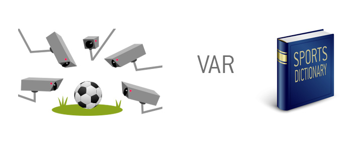 The meaning of VAR - Video Assistant Referee - in the game of soccer / football.  Kings Sports Dictionary entry.