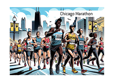 Chicago Marathon - Illustration in vector-style.  Event betting info below.