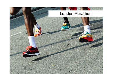 Bet on the London Marathon.  Runners in action on the streets of the England capital.