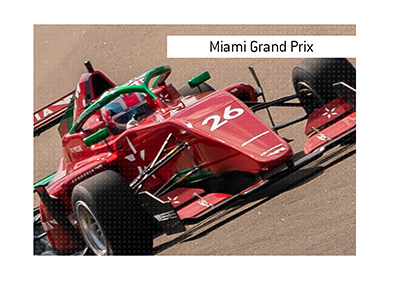 The first ever Miami Grand Prix took place in 2022.  In photo:  Red formula 1 car taking a sharp corner.