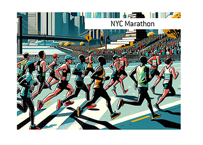 New York City Marathon is a major betting event.  In photo:  Illustration with clean lines and vibrant colours.