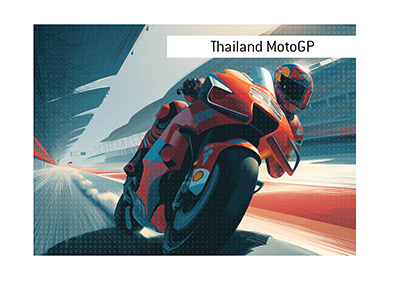 Vector-style Thailand MotoGP rider leaning aggressively into a high-speed corner with track-level perspective and dynamic motion streaks.  Bet on it!