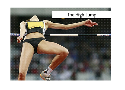 The High Jump event at the Olympics is one of the most dramatic events in the program. In photo: Blanka Vlasic leaping over the bar.