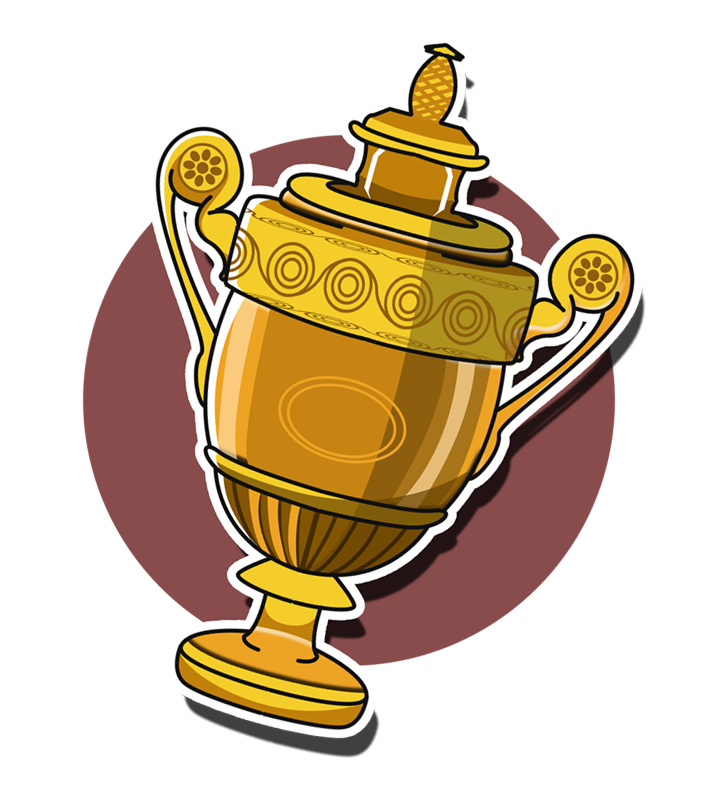 Illustration of the famous Wimbledon gentlemens singles tennis trophy. Art. Digital drawing.