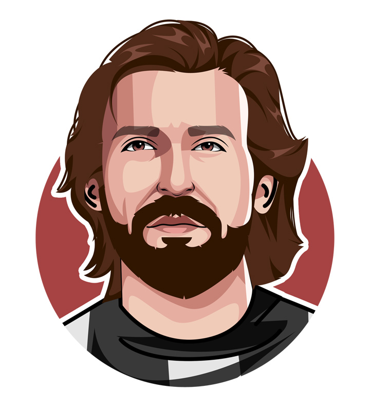 The profile drawing of one of the football icons - Andrea Pirlo - Illustration.  Art.  Juventus.