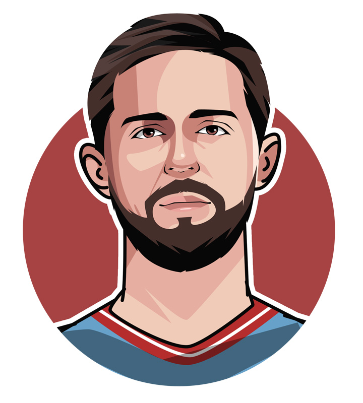 Profile illustration of Bernardo Silva, the famous footballer also known as Pastilha or Bubblegum in English.