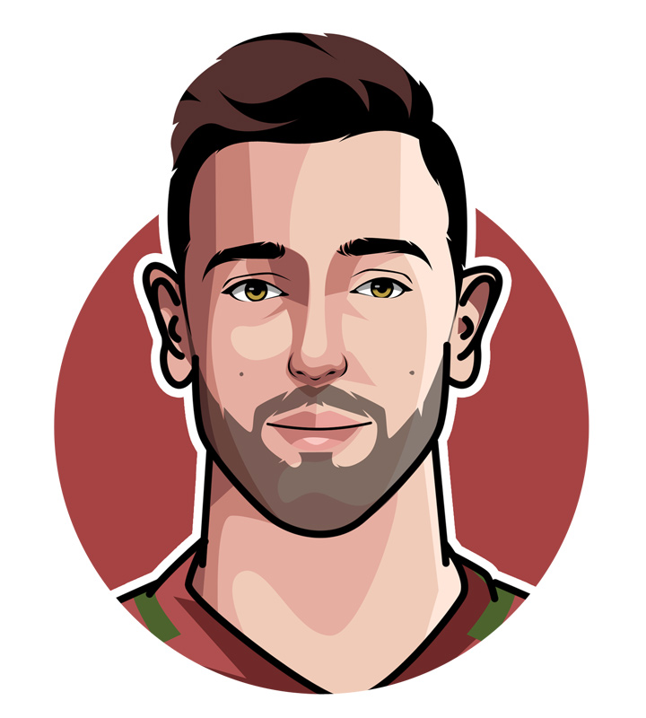 The profile drawing of Bruno Fernandes - The breakout Manchester United star.  Illustration.  Art.  Face.