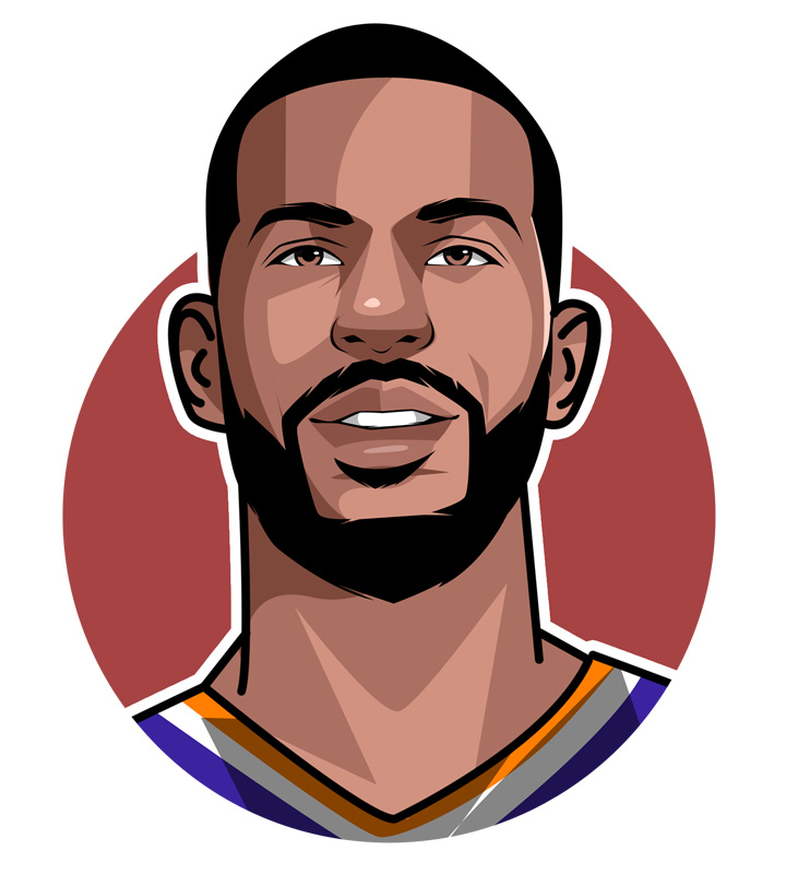 The NBA star - Chris Paul - Nicknamed CP3 and the Skating Instructor.  Profile drawing.  Illustration.  Art.