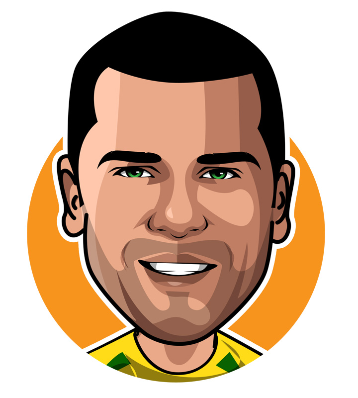 Profile illustration of Brazilian right back Dani Alves, known also as The Tarantula.  Football / Soccer.