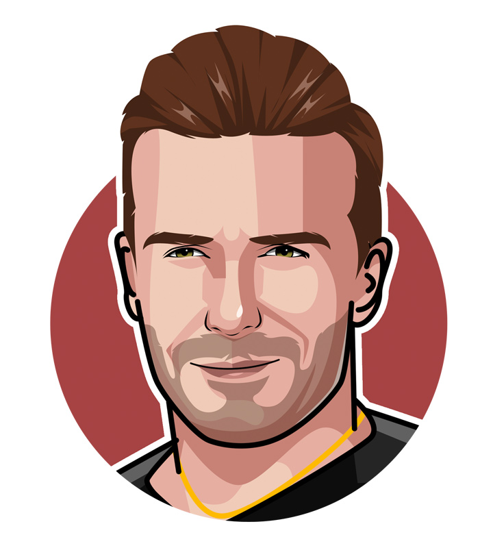 The illustration of the famous England football star - David Beckham - Profile drawing.  Digital art.  Golden Balls.