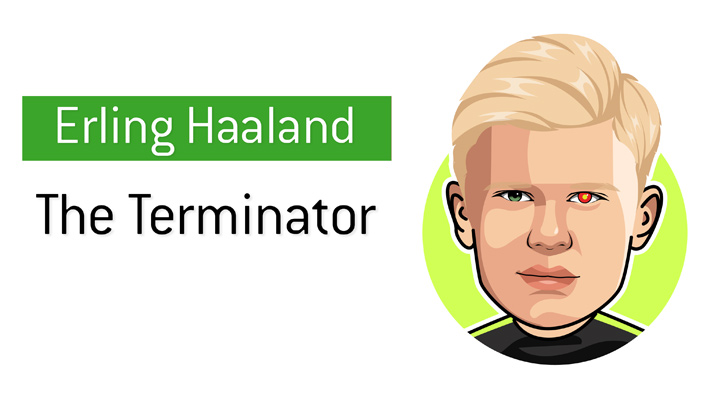 The Terminator - The new soccer superstar - Erling Haaland. Illustration.