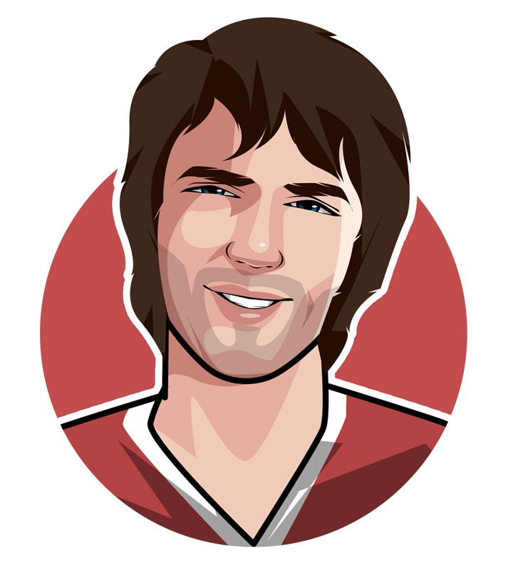 The illustration of the famous footballer from Northern Ireland - George Best.  Manchester United star.  Profile drawing.  Art.