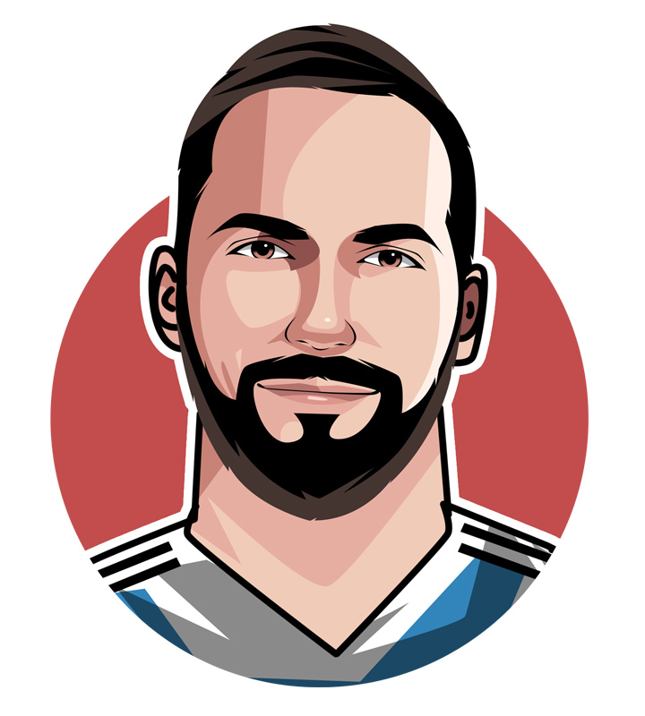 Famous football striker from Argentina - Gonzalo Higuain aka El Pipita - Profile illustration.  Digital drawing.  Avatar art.