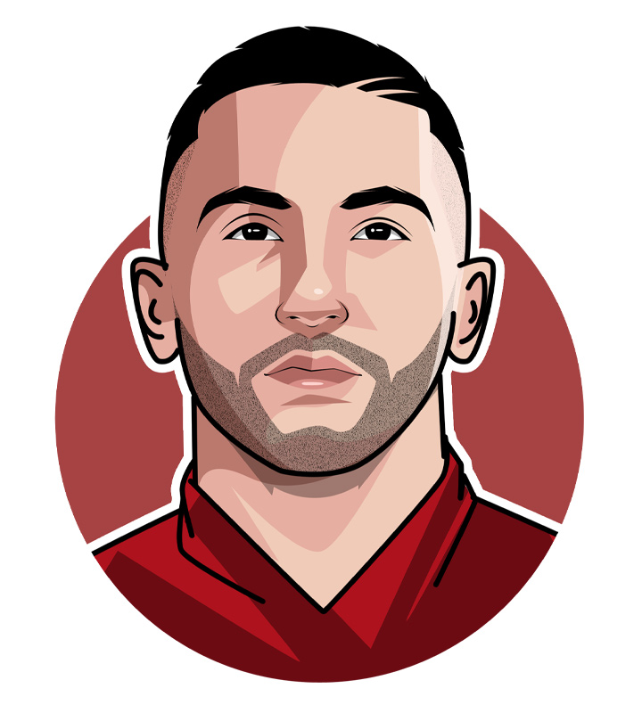 Hakim Ziyech, also known as The Wizard is a football star, representing Morocco.  Profile illustration.  Drawing.  Avatar art.