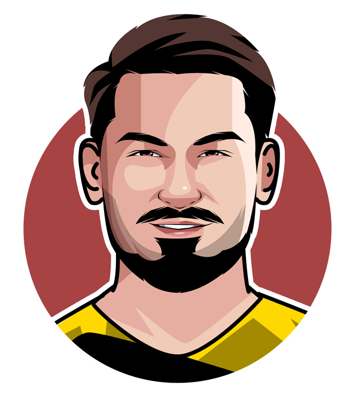 Ilkay Gundogan will go into history books for his outstanding performance as a substitute in the last round of the 2021/22 EPL.  Player illustration. Profile drawing.  Avatar art.