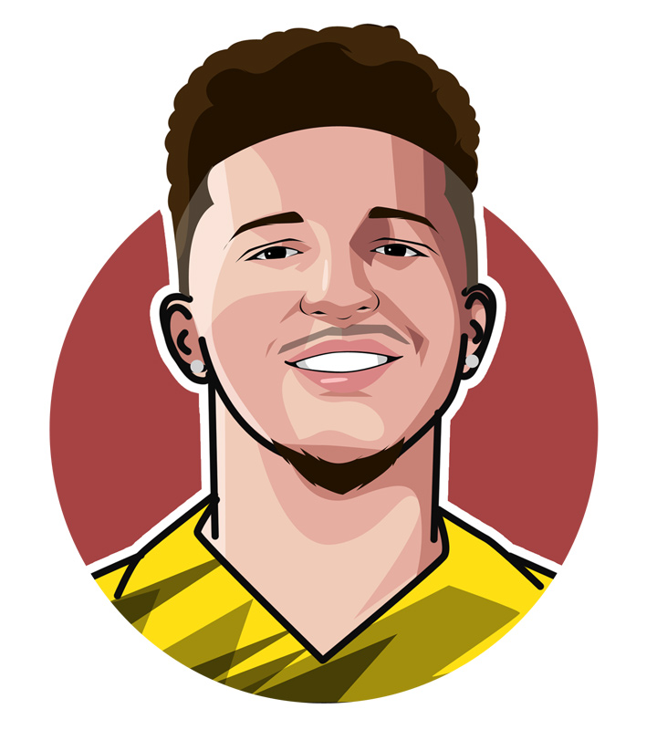 Jadon Sancho - aka The Rocket -  Illustration.  Profile drawing.  Caricature.  Art.  One of the most exciting young English players today.