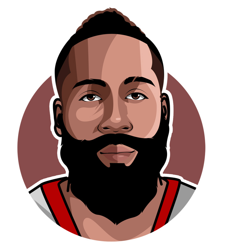 Profile artwork of James Harden  Basketball star player.  Illustration.