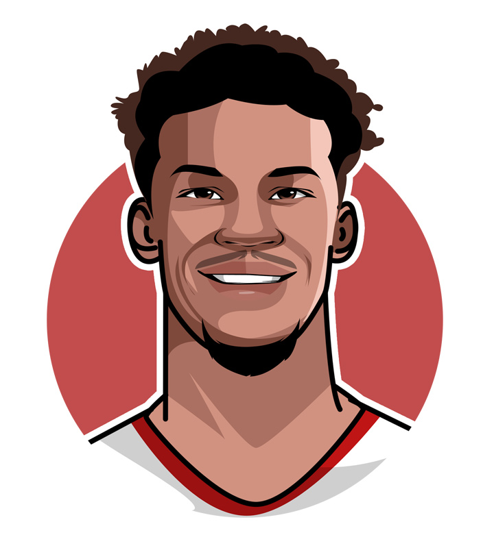 Jimmy Butler, aka Playoff Jimmy - Basketball star, Miami Heat.  Profile illustration and player nickname.  Avatar art drawing.