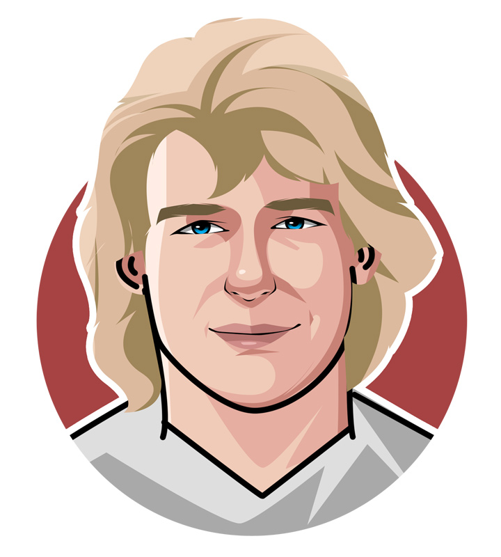 One of the most memorable German football players - Jurgen Klinsmann also known as Flipper and The Diver - Profile illustration.  Drawing.  Digital art.