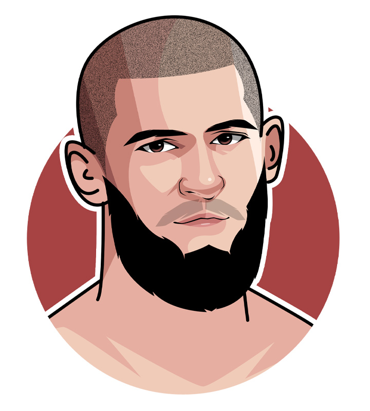 The MMA rising star Khamzat Chimaev profile illustration.  Drawing.  Digital art.  Nicknamed: Borz.