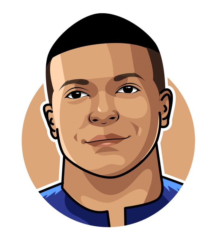 The profile illustration of the French football superstar Kylian Mpappe.  Drawing.  Digital art.