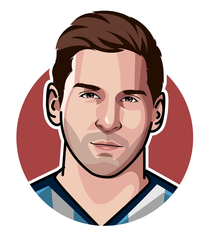 Lionel Messi illustration.  Profile.  Digital art.  Avatar image.  Nickname: La Pulga Atomica.  Argentina.  Barcelona.  PSG.