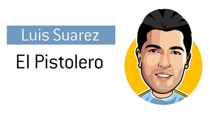 El Pistolero - Perfect nickname for the striker from Uruguay - Luis Suarez. Illustration / Drawing.