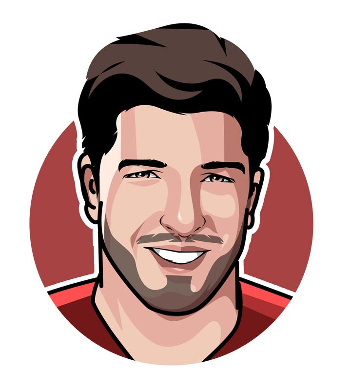 The profile drawing of Luis Suarez, otherwise known as the El Pistolero.  Digital art.  Illustration.