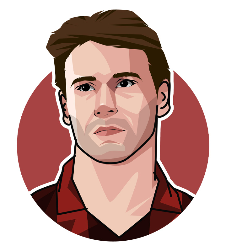 Marco van Basten was one of the best strikers in the world of football.  Player profile illustration.  Drawing.  AC Milan and Ajax star.  Netherlands national team front man.