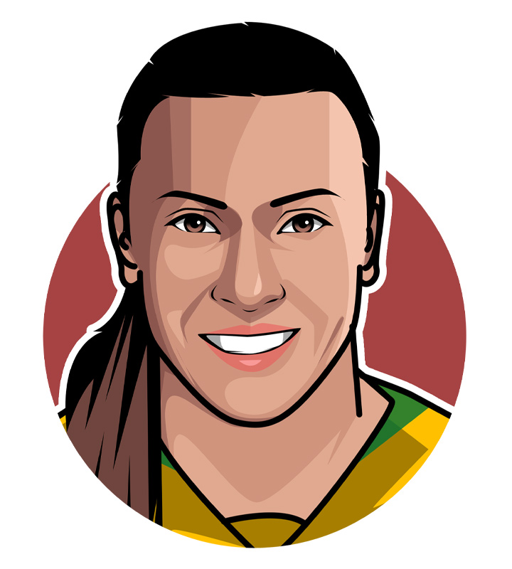 Profile illustration of Marta Vieira da Silva, the female soccer player from Brazil.  Digital art.