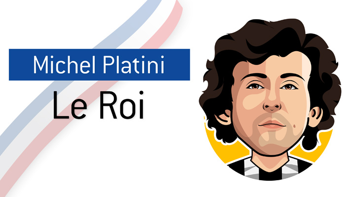 Michel Platini was a legendary France and Juventus player. Nicknamed Le Roi (The King) for a reason. Profile illustration.