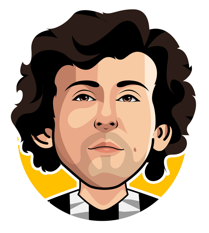 Michel Platini was a legendary France and Juventus player.  Nicknamed Le Roi (The King) for a reason.  Profile illustration.