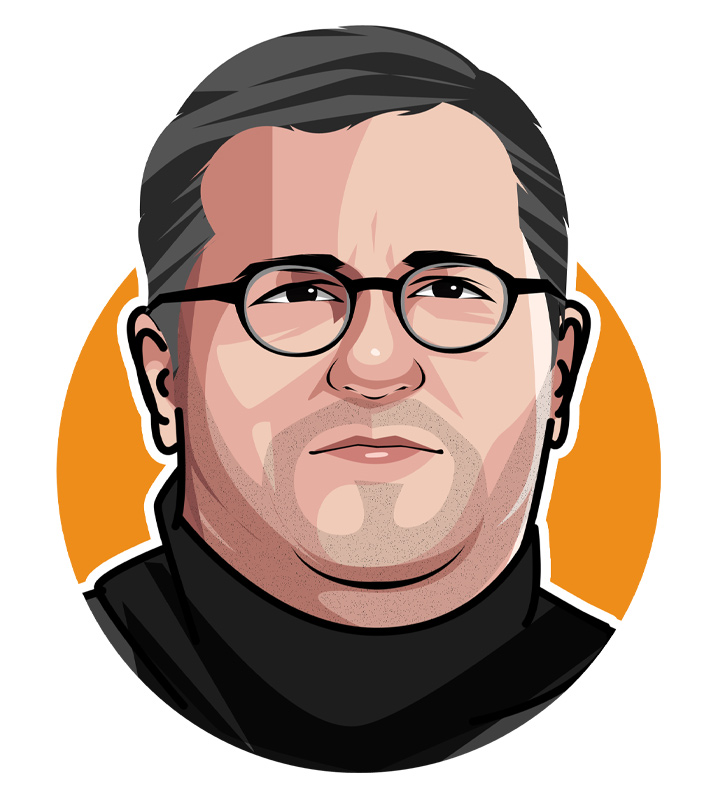 Football Super Agent - Mino Raiola, also known as Mr Three Hundred Million and Mr Five Percent.  Illustration.  Profile image.  Avatar art.