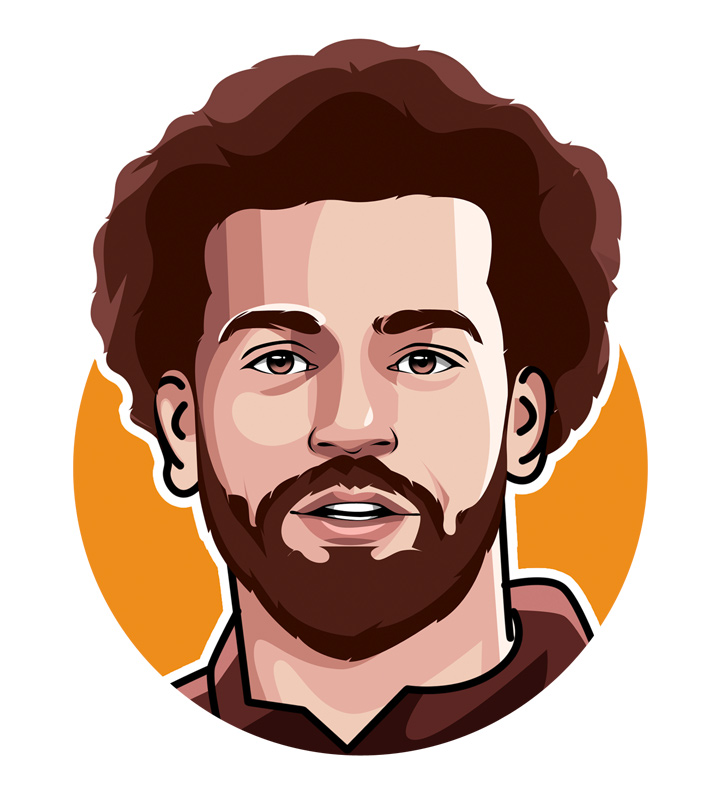 Illustration of soccer player Mohamed Salah.  Profile drawing.  Digital art.