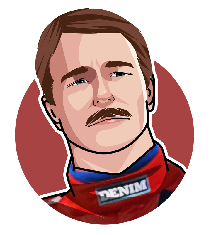 Nigel Mansell aka Leone and Red 5 - Profile Illustration. Avatar art. Car racing legend drawing. Formula 1 star.